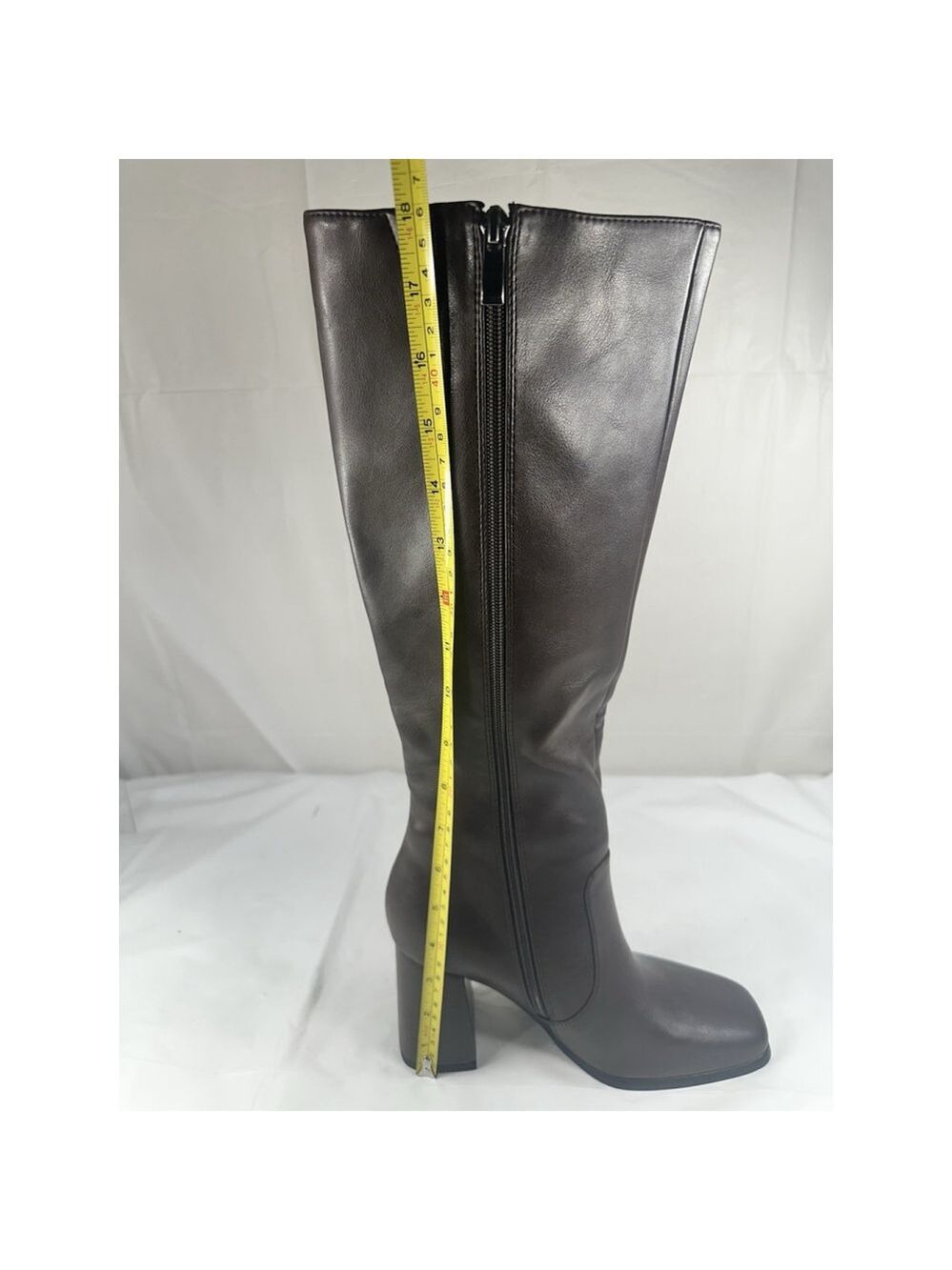 Modatope Knee High Boots Chunky Heel Square Toe Brown Size 6.5 New - Picture 3 of 16